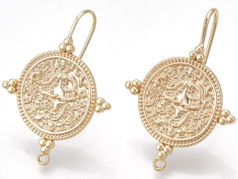 achat Paire de boucles d'oreilles pendantes avec médaillon - doré à l'or fin 18K