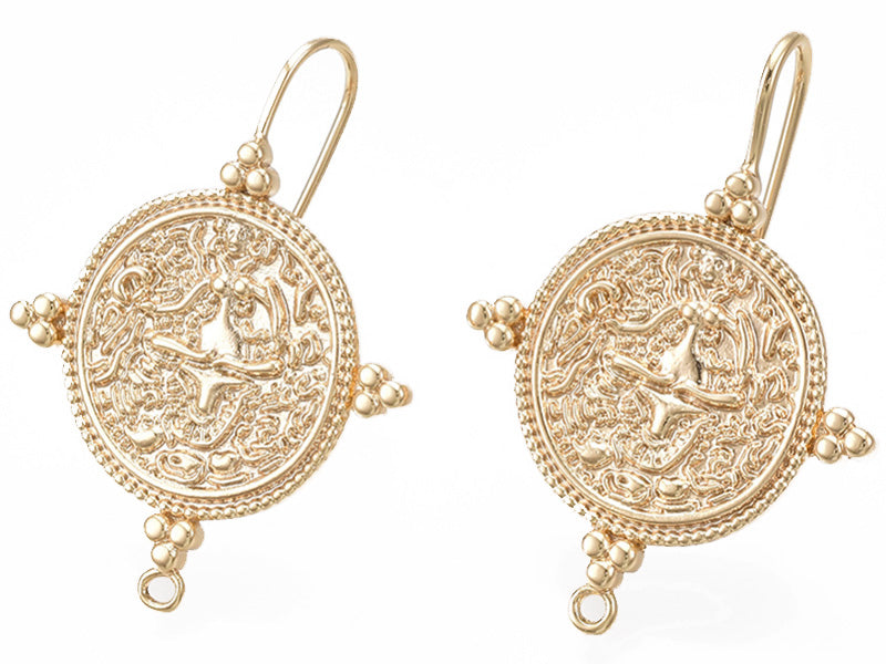 Achat Paire de boucles d'oreilles pendantes avec médaillon - doré à l'or fin 18K
