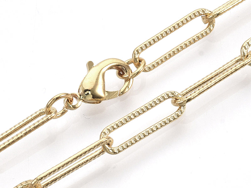 Achat Collier chaîne  trombone texturée - 47 cm - 15,5 x 4,5 - doré à l'or fin 18K