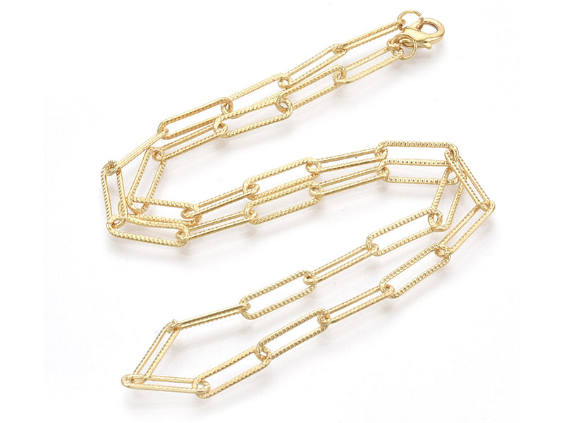 Achat Collier chaîne  trombone texturée - 47 cm - 15,5 x 4,5 - doré à l'or fin 18K