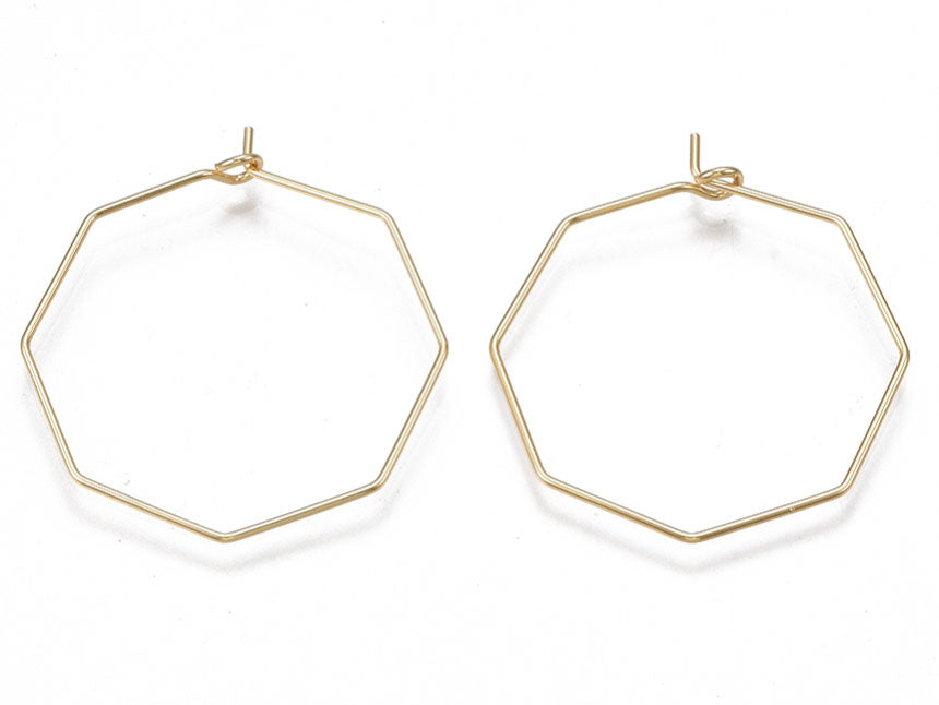 Achat Paire de boucles d'oreilles anneau octogonal - 31 x 28 x 0,8 mm - doré à l'or fin 18K
