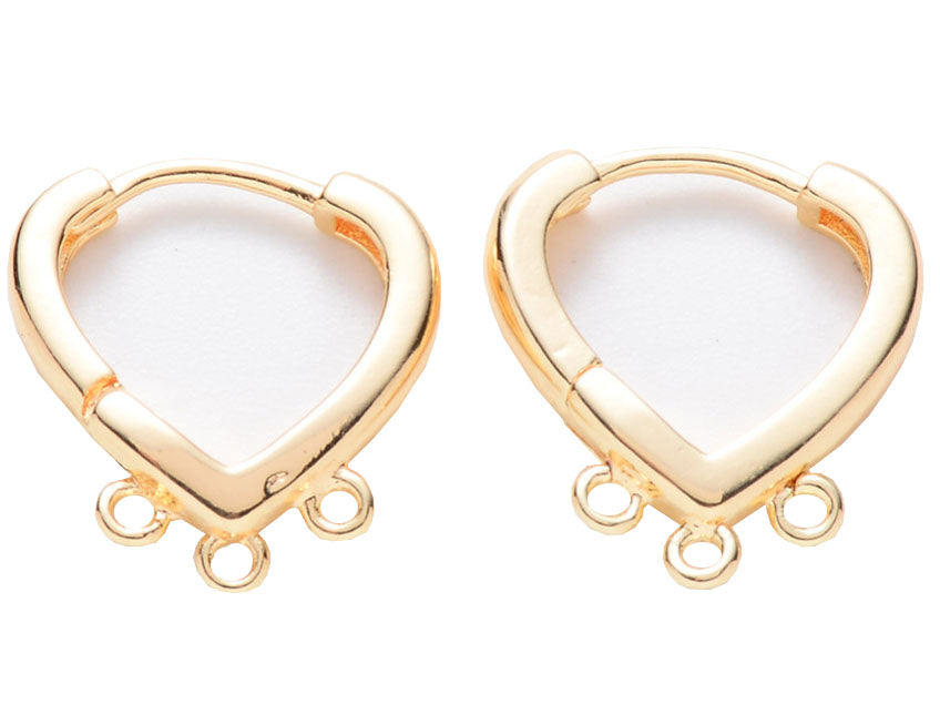 Achat Paire de boucles d'oreilles huggies - forme triangle 3 anneaux  -  17 x 15 x 2,5 mm - doré à l'or fin 18K