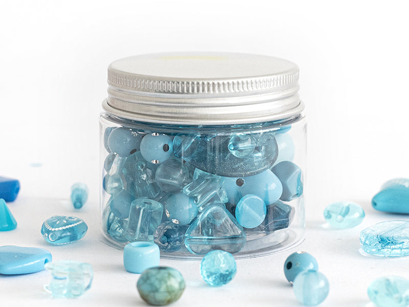 Achat Pot de perles en plastique - nuances de bleu