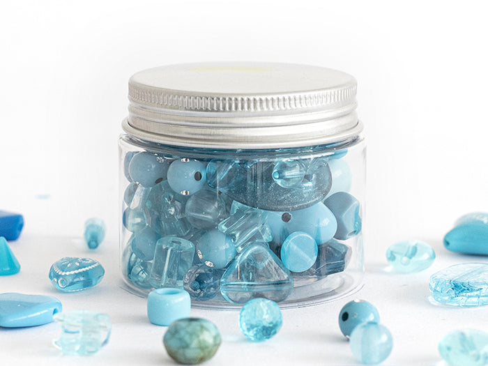 Achat Pot de perles en plastique - nuances de bleu