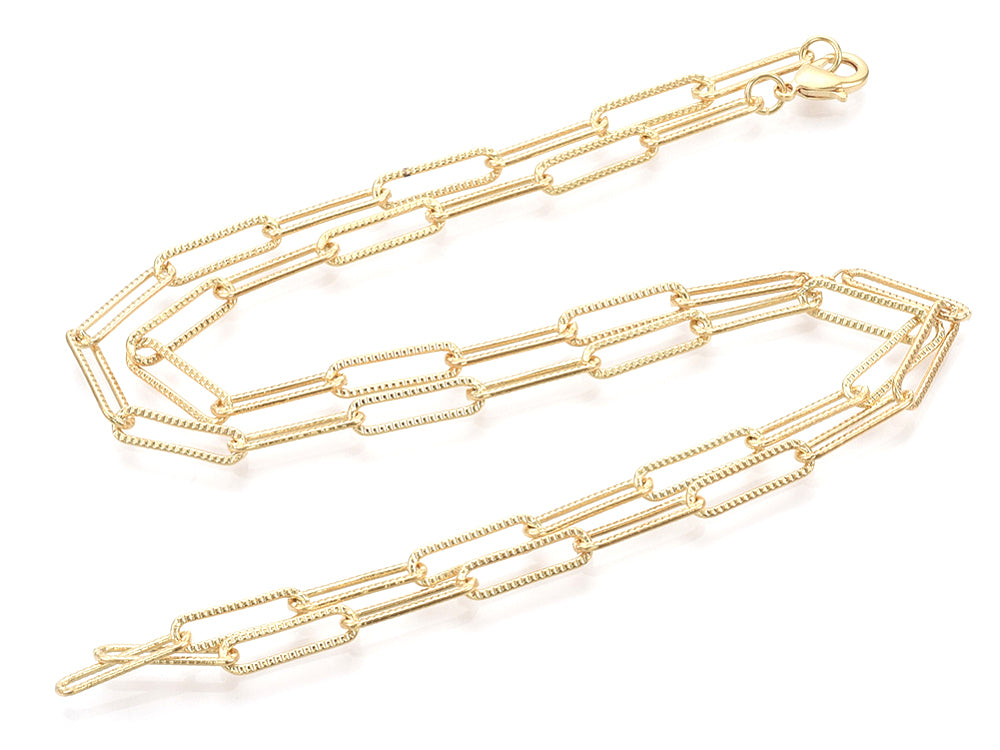 Achat Collier chaîne  trombone texturée - 61 cm - 15,5 x 4,5 - doré à l'or fin 18K
