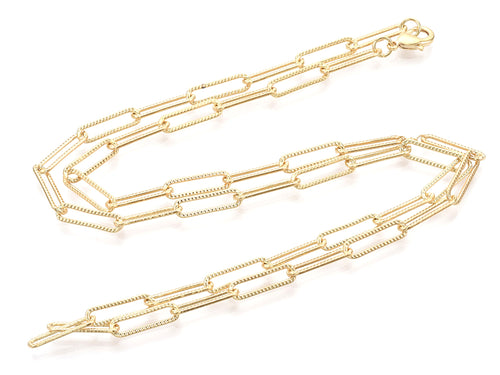 Achat Collier chaîne  trombone texturée - 61 cm - 15,5 x 4,5 - doré à l'or fin 18K