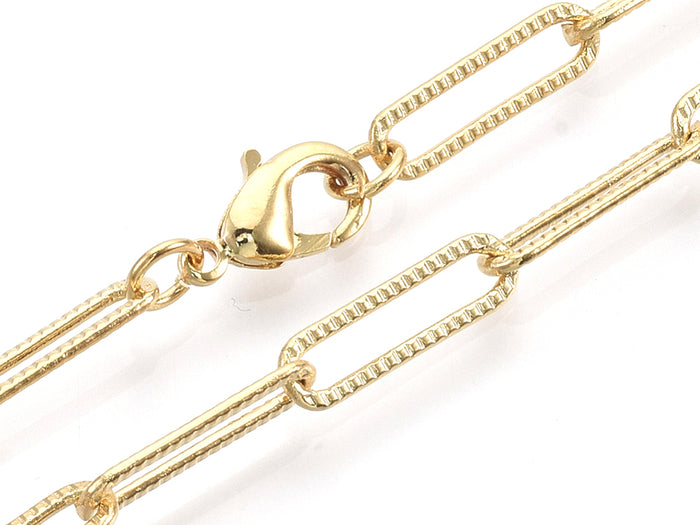Achat Collier chaîne  trombone texturée - 61 cm - 15,5 x 4,5 - doré à l'or fin 18K