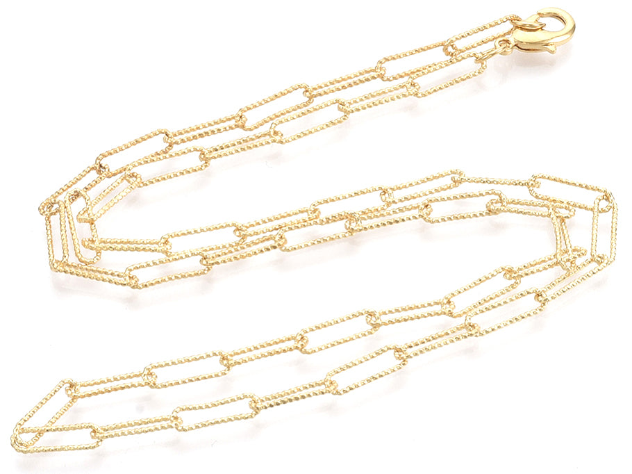 Achat Collier chaîne  trombone texturée - 49,5 cm - 11,5 x 3,5 - doré à l'or fin 18K