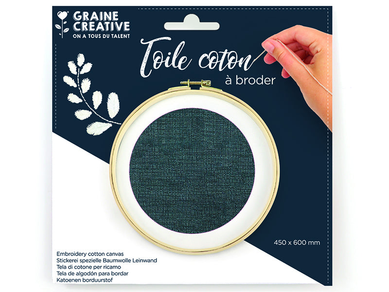 Achat Toile coton à broder - Bleu minéral 45 x 60 cm