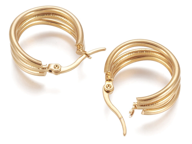 Achat Paire de boucles d'oreilles créoles multi fils - en acier inoxydable doré- 20 mm