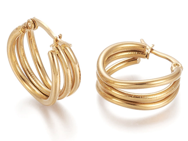 Achat Paire de boucles d'oreilles créoles multi fils - en acier inoxydable doré- 20 mm