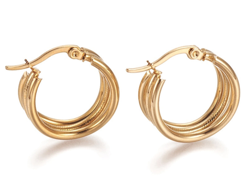 achat Paire de boucles d'oreilles créoles multi fils - en acier inoxydable doré- 20 mm
