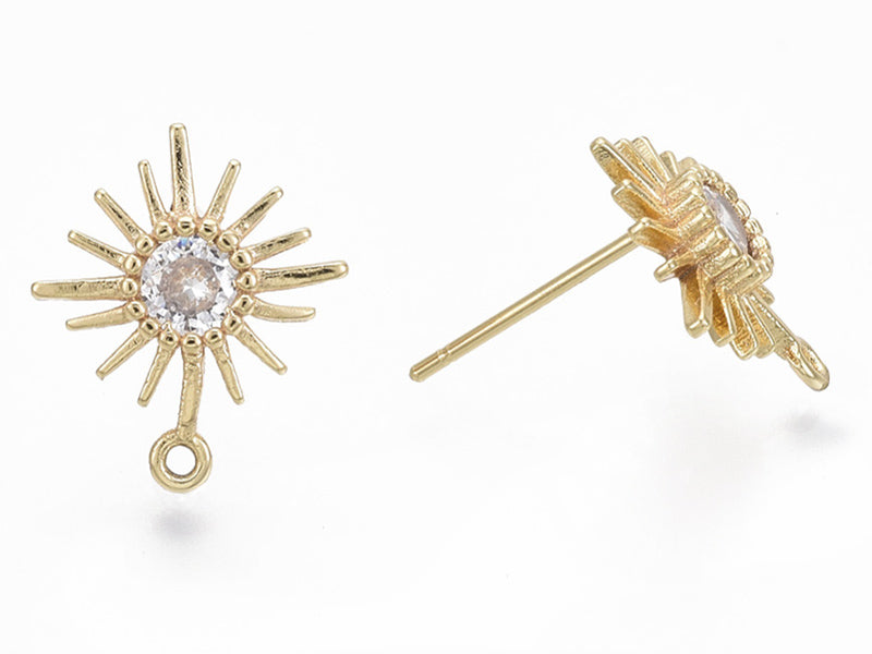 achat Paire de boucles d'oreilles soleil - doré à l'or fin 18K - 14 mm