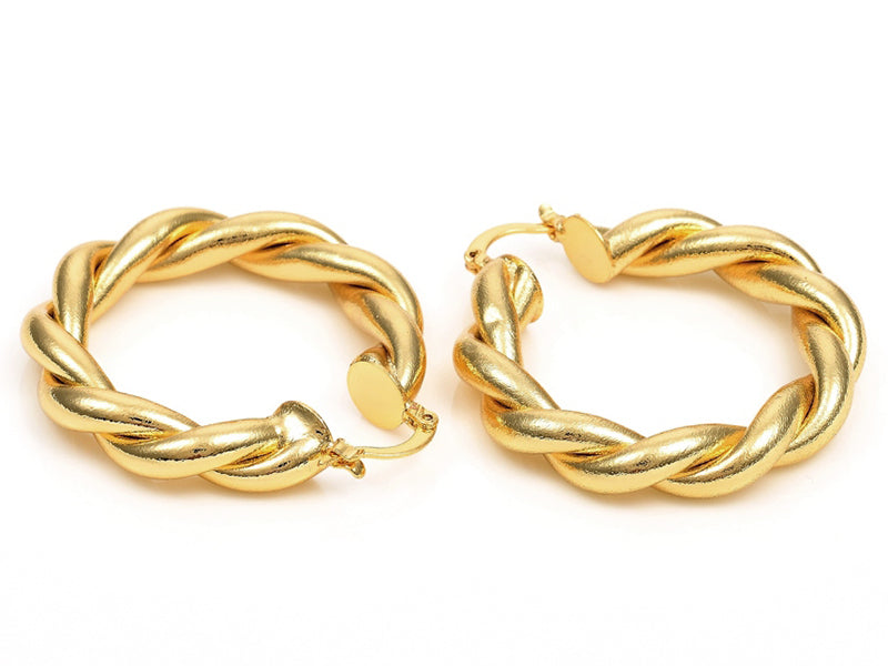 achat Paire boucle d'oreilles créoles  grosse torsade - doré à l'or fin 18K - 45 mm