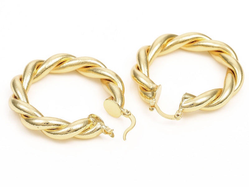 achat Paire boucle d'oreilles créoles  grosse torsade - doré à l'or fin 18K - 45 mm