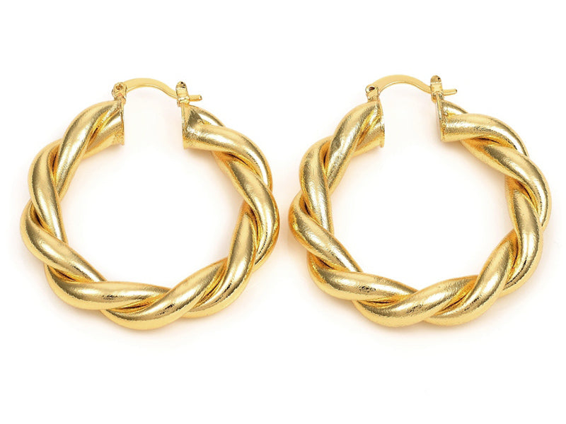 Achat Paire boucle d'oreilles créoles  grosse torsade - doré à l'or fin 18K - 45 mm