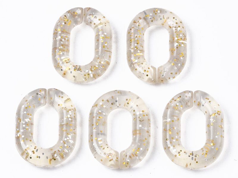 Achat 50  maillons ovales en plastique 19 x 14 mm - à connecter pour création de chaîne - transparent à paillettes
