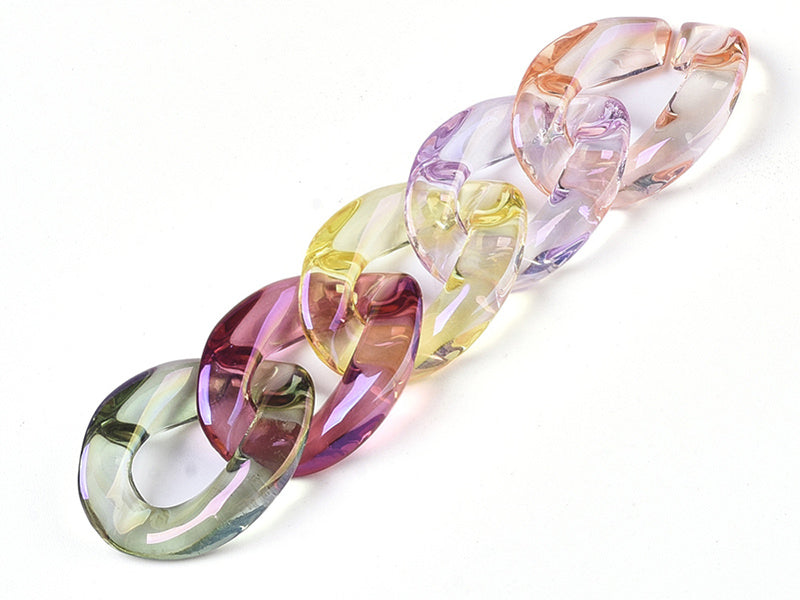 Achat 50 maillons en plastique 22 x 16 mm - à connecter pour création de chaîne - transparent irisé