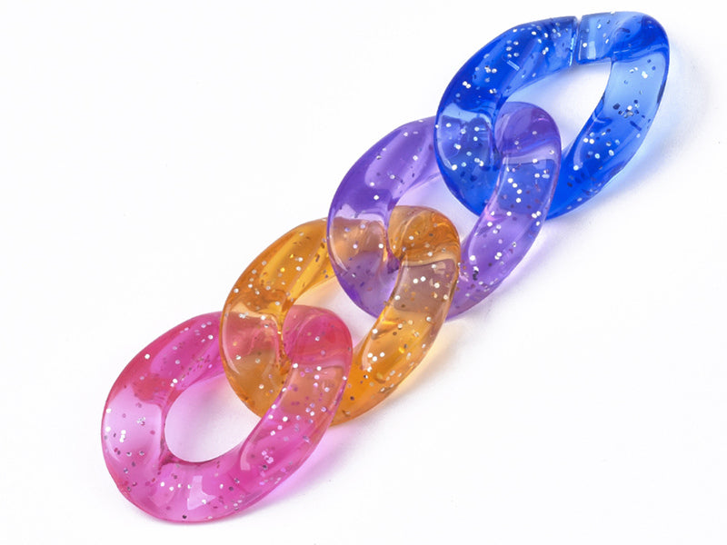 Achat 50 grands maillons en plastique 30 x 21 mm - à connecter pour création de chaîne - multicolore pailleté