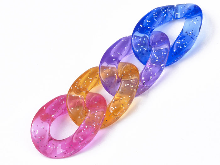 Achat 50 grands maillons en plastique 30 x 21 mm - à connecter pour création de chaîne - multicolore pailleté
