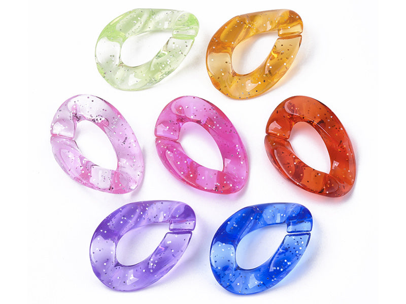 achat 50 grands maillons en plastique 30 x 21 mm - à connecter pour création de chaîne - multicolore pailleté