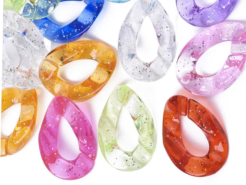 achat 50 grands maillons en plastique 30 x 21 mm - à connecter pour création de chaîne - multicolore pailleté