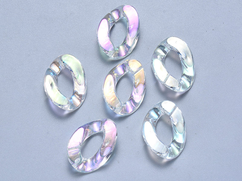 achat 50 grands maillons en plastique 30 x 21 mm - à connecter pour création de chaîne - blanc nacré et irisé