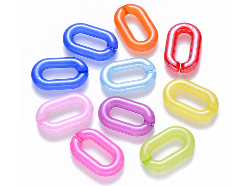 SUPERFINDINGS 120pcs 2 Style CCB Anneaux De Liaison En Plastique 2 Couleur Open Quick Link Connecteur Rectangle Ovale Gourmette Connecteur Pour Boucle Lunettes Chaîne Fabrication De Bijoux