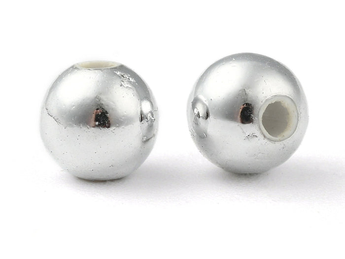Achat 100 perles en plastique rondes - 6 mm - argenté