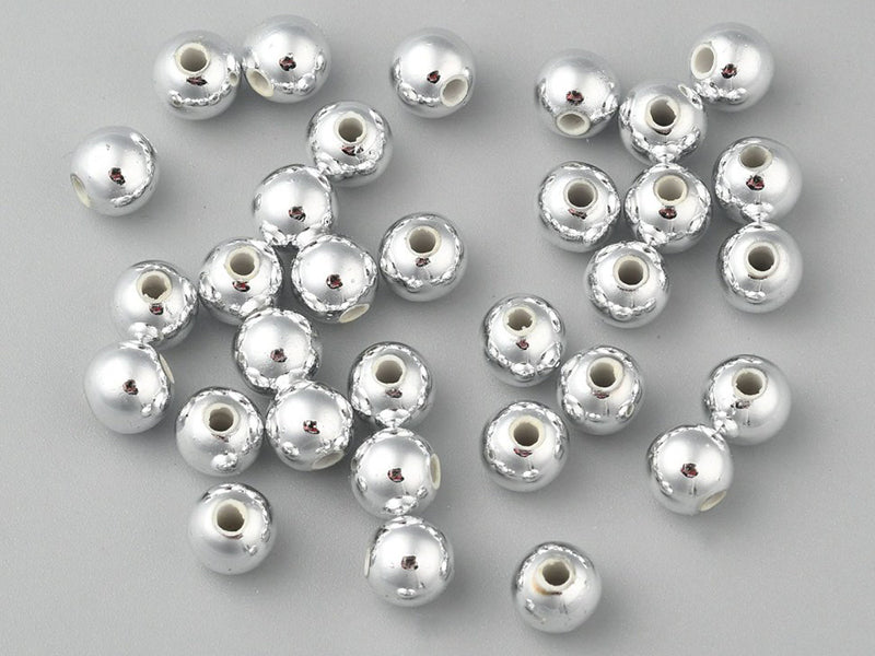 achat 100 perles en plastique rondes - 6 mm - argenté