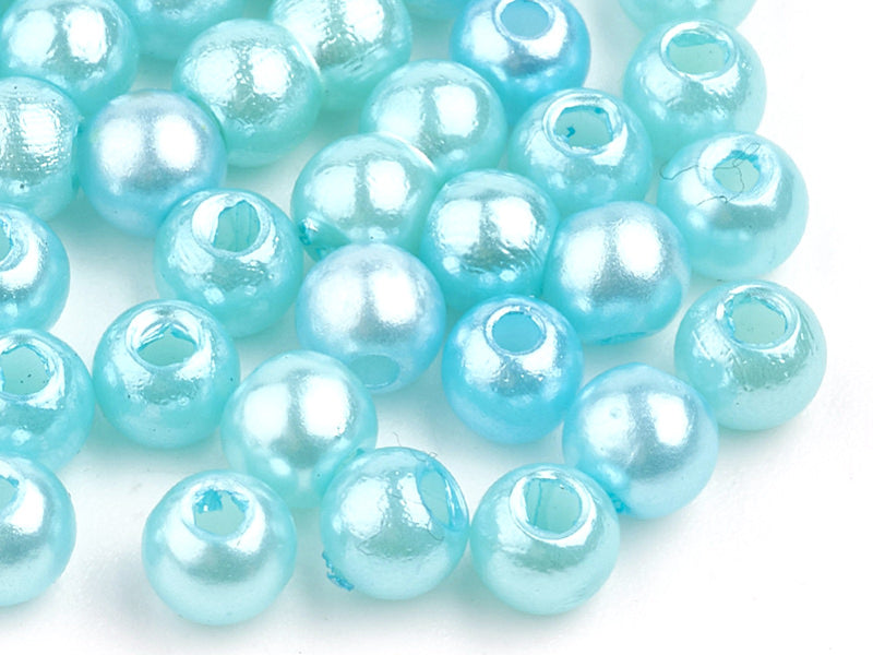 Achat 100 perles en plastique rondes imitation perles de culture - 6 mm - bleu turquoise