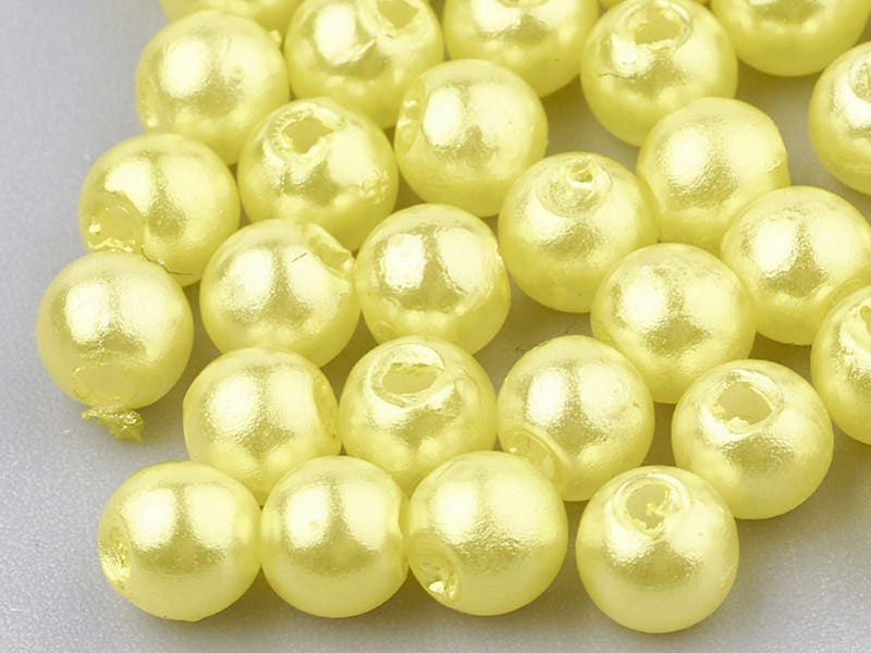 achat 100 perles en plastique rondes imitation perles de culture - 6 mm - jaune pâle
