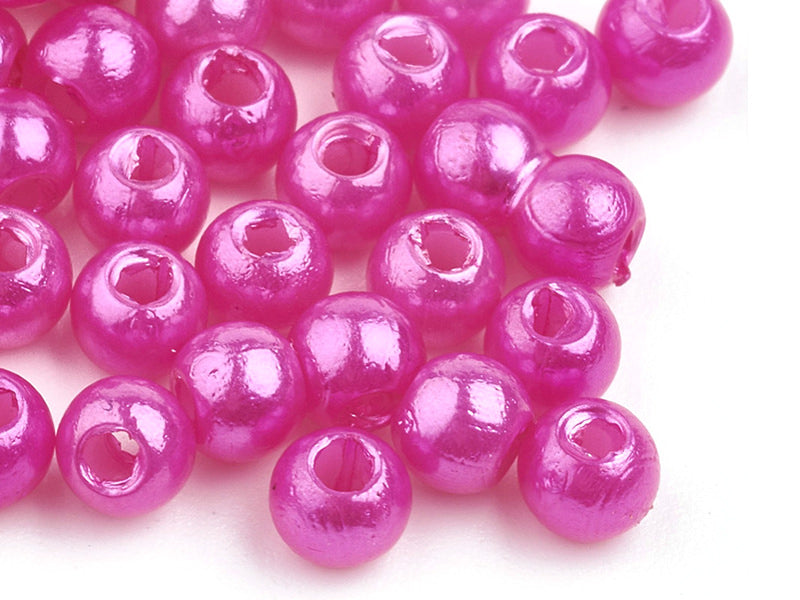 Achat 100 perles en plastique rondes imitation perles de culture - 6 mm - rose fuschia
