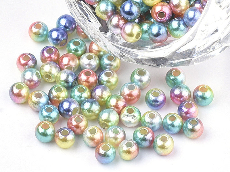 achat 100 perles en plastique rondes imitation perles de culture - 6 mm - mix de perles dégradé
