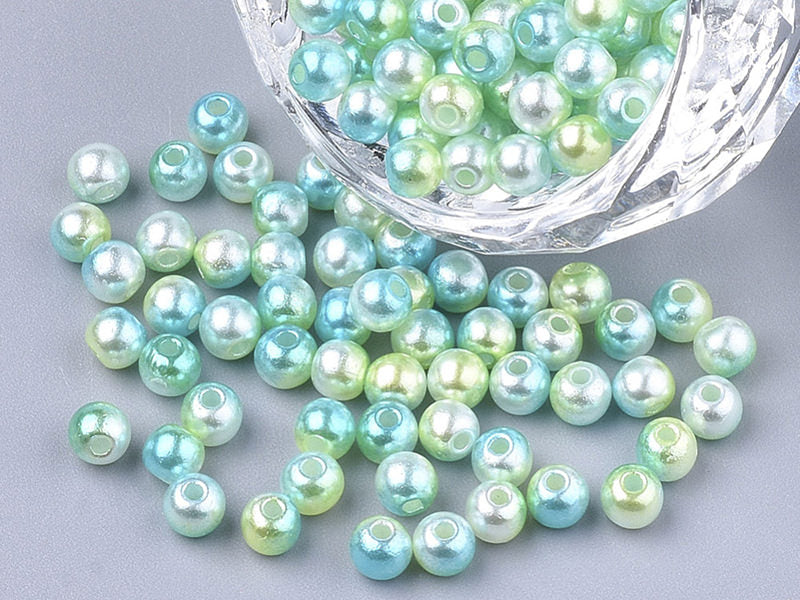 achat 100 perles en plastique rondes imitation perles de culture - 6 mm - dégradé vert d'eau
