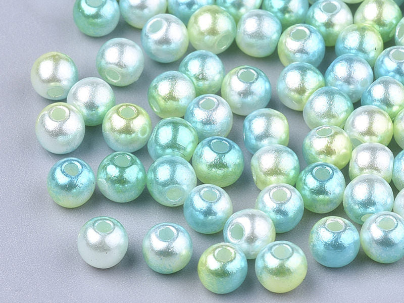 achat 100 perles en plastique rondes imitation perles de culture - 6 mm - dégradé vert d'eau