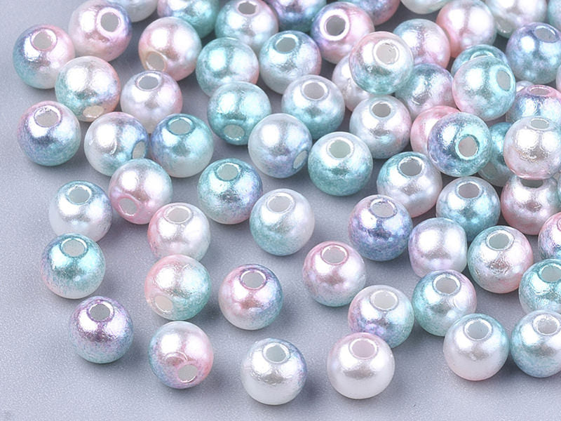 Achat 100 perles en plastique rondes imitation perles de culture - 6 mm - dégradé bleu et rose