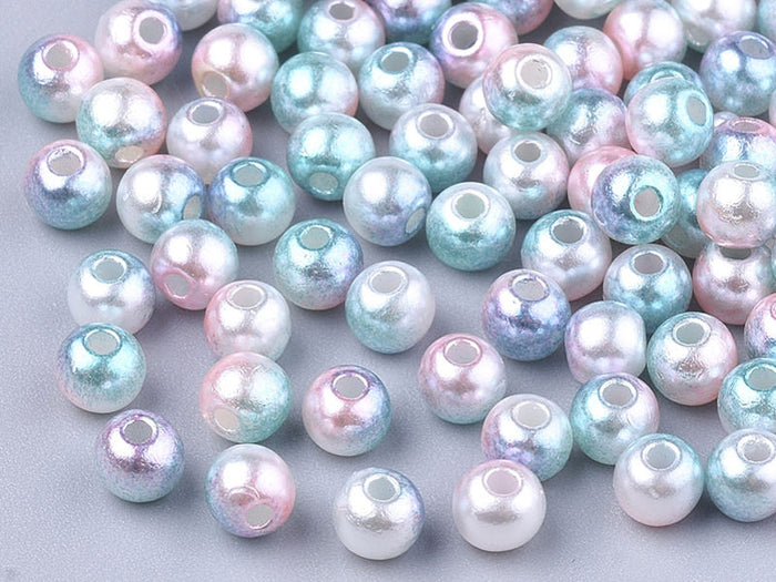 Achat 100 perles en plastique rondes imitation perles de culture - 6 mm - dégradé bleu et rose