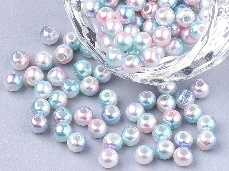 achat 100 perles en plastique rondes imitation perles de culture - 6 mm - dégradé bleu et rose