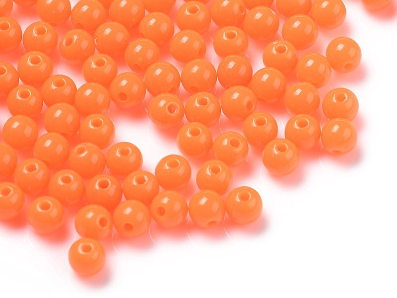 Achat 100 perles en plastique rondes 6 mm - orange fluo