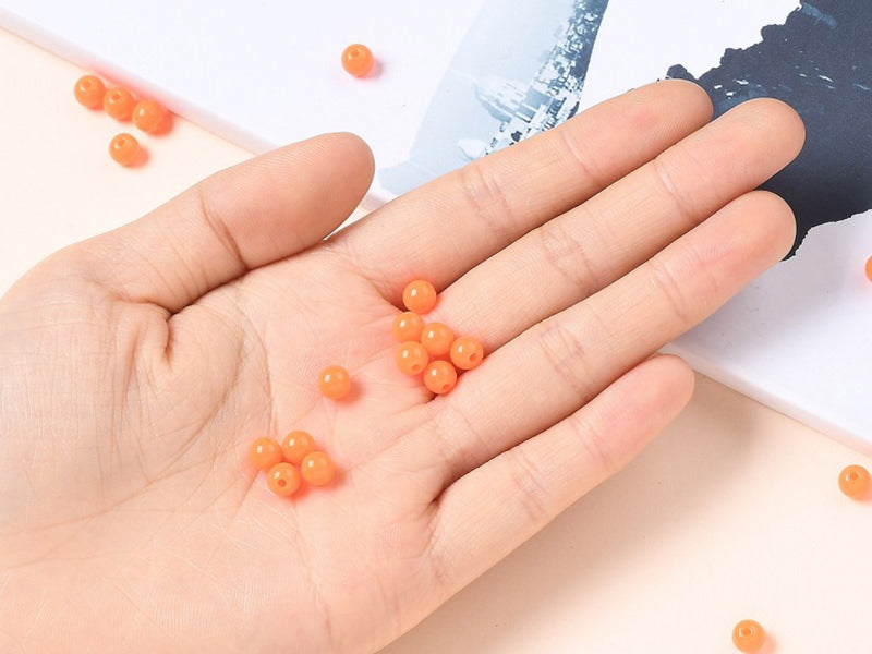 achat 100 perles en plastique rondes 6 mm - orange fluo