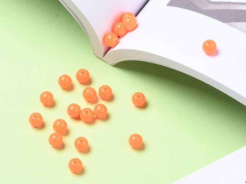 achat 100 perles en plastique rondes 6 mm - orange fluo