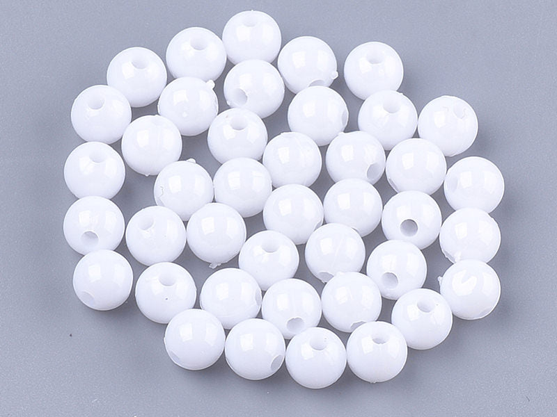 achat 100 perles en plastique rondes 6 mm - blanc
