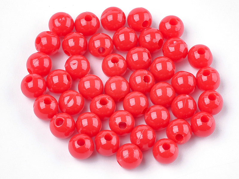 Achat 100 perles en plastique rondes 6 mm - rouge