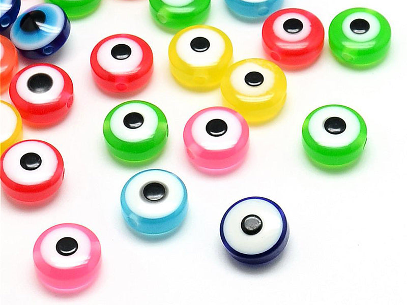 achat 50 perles en plastiques - œil porte bonheur - multicolore - 8mm