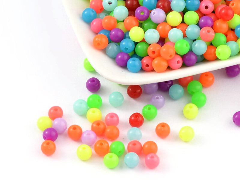achat 100 perles en plastique rondes 6 mm - couleurs fluo