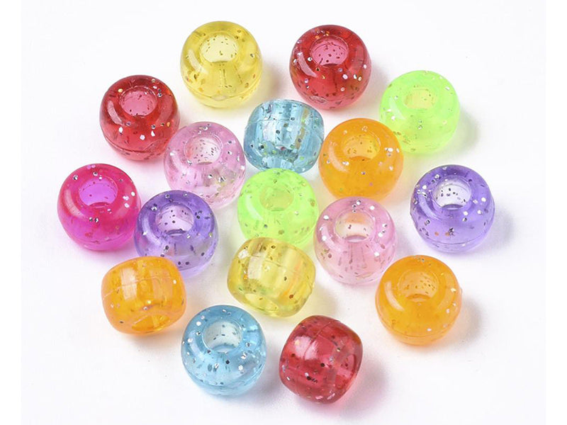 Achat 100 perles en plastique basiques pour enfants - pony beads - multicolores à paillettes
