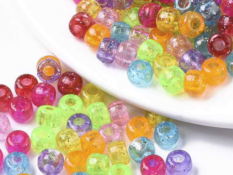 achat 100 perles en plastique basiques pour enfants - pony beads - multicolores à paillettes