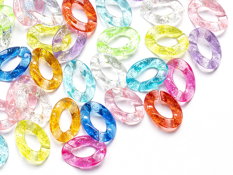 Achat 50 grands maillons en plastique 30 x 21 mm - à connecter pour création de chaîne - multicolore pailleté