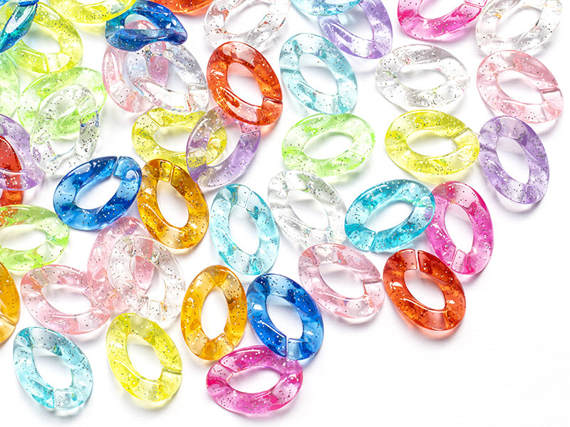 achat 50 grands maillons en plastique 30 x 21 mm - à connecter pour création de chaîne - multicolore pailleté